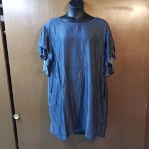 Avenue Navy Ruffle Sleeve Blouse